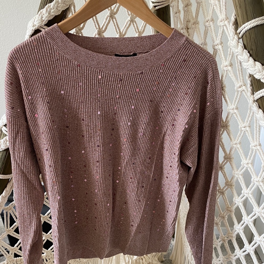 Alfa soft mauve mist sequined long sleeve shirt. Brand New with tags.